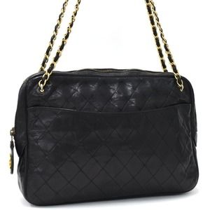 Chanel Chain Shoulder Bag Matelasse Coco Mark Leather Black